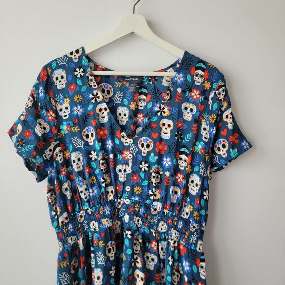Modcloth Blue Skull Print Midi Dress - Picture 3 of 9